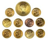 Queen Elizabeth II Sovereigns 1957-1982 Complete Pre-Decimal & Decimal series (17 Sovereigns)