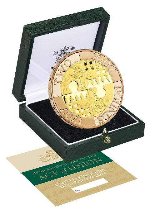 2007 Queen Elizabeth II Gold Proof Act of Union £2 - Boxed / Coa