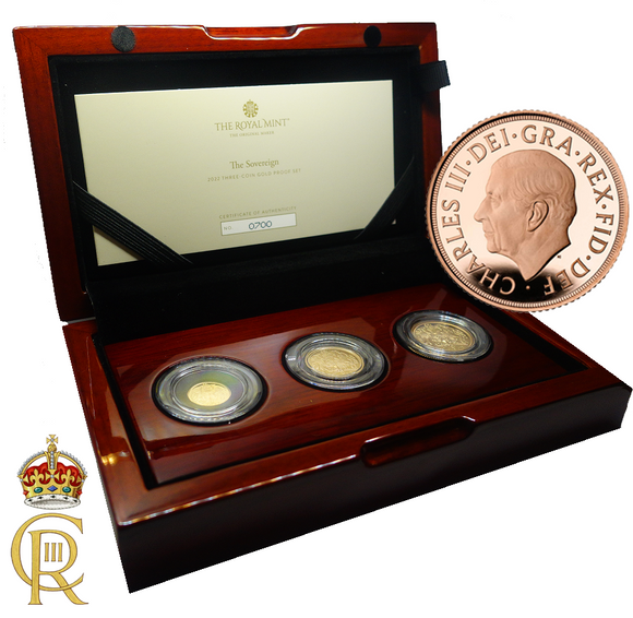 2022 King Charles III 'First Portrait' 3 Coin Gold Proof Memorial Sovereign Set