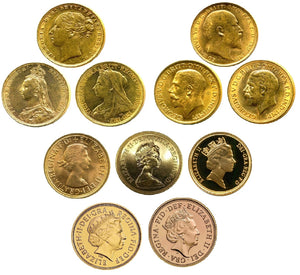 Complete King's / Queen's Sovereigns Head Type Set (11 Sovereigns)