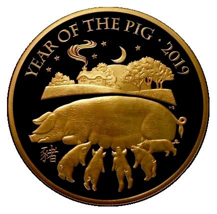 2019 Queen Elizabeth II 'Lunar Year of the Pig' 1 Oz 999.9 Gold Proof Coin
