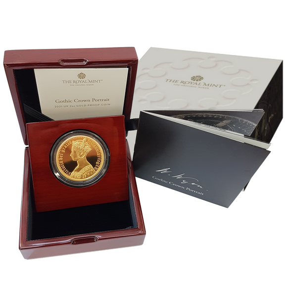 2021 The Great Engravers 'William Wyon' Gothic Portrait 2oz PLAIN EDGE Gold Proof Coin