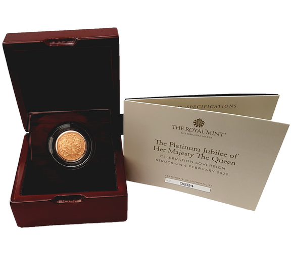 2022 Queen Elizabeth II Strike on the Day Full Sovereign (Platinum Jubilee) - Luxury Wooden Case