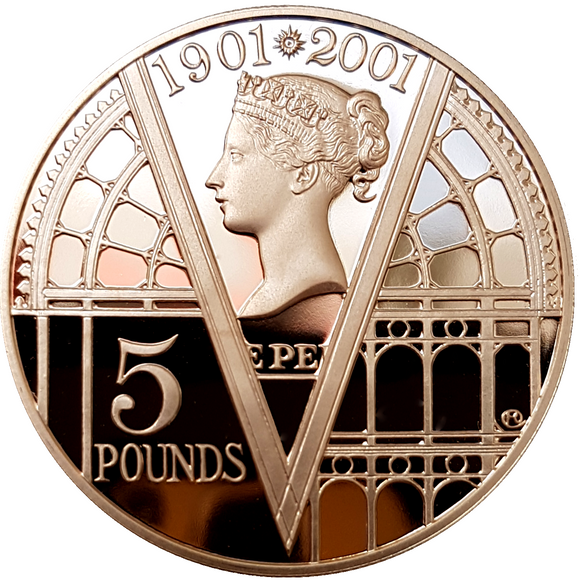 2001 Queen Elizabeth II 100th Victoria Anniversary Gold Proof  5 Pound + Boxed / COA